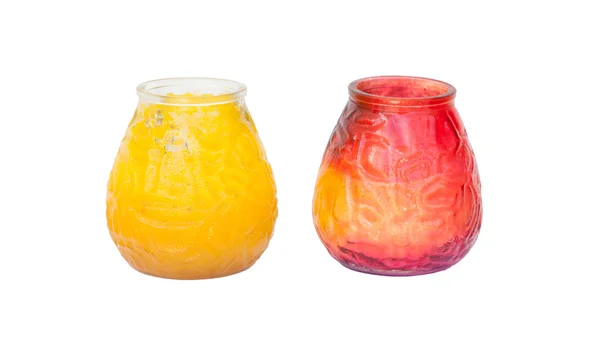 Red and yellow candle in glass — Stock Photo, Image