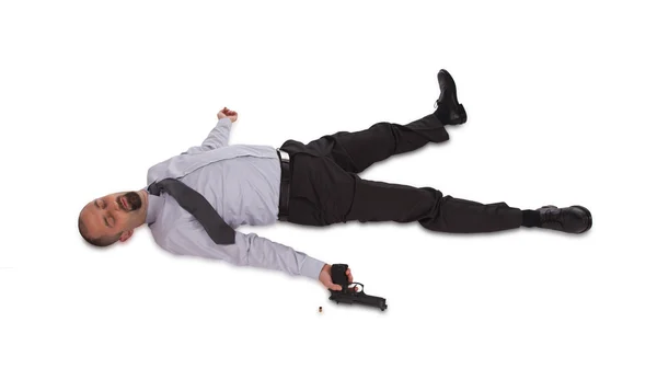 Suicide concept - man pointing shot himself — Stock Photo, Image