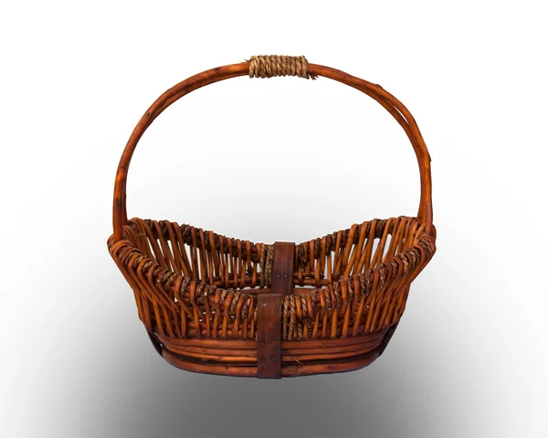 Round brown wicker basket with handle — Stock Photo, Image