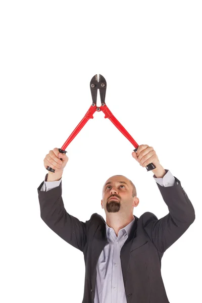 Concept of management - Boss with boltcutters — Stock Photo, Image