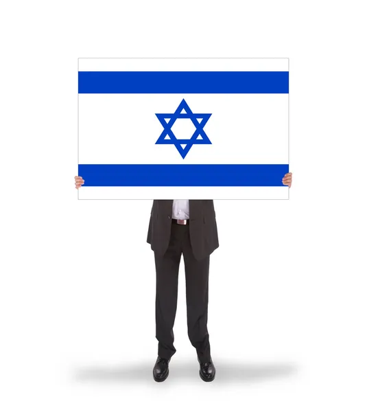 Lachende zakenman met een grote kaart, de vlag van Israël — Stockfoto