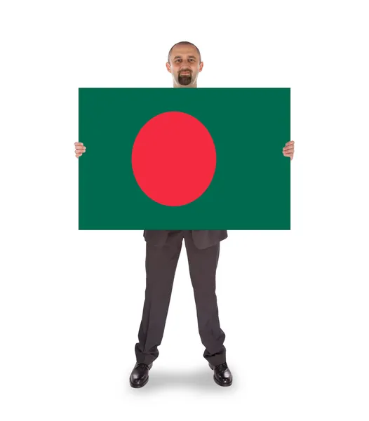 Zakenman met een grote kaart, vlag van bangladesh — Stockfoto