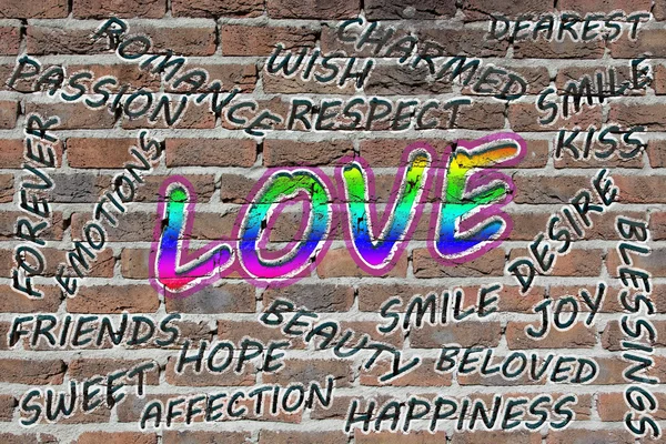 Sevgi sözcüğü bulut graffitti ile boyalı — Stok fotoğraf