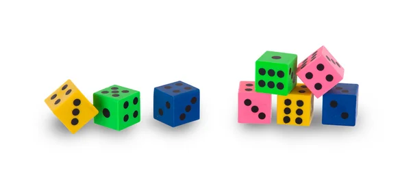 Eight colorfull pensil erasers in the shape of dice — Stock Photo, Image