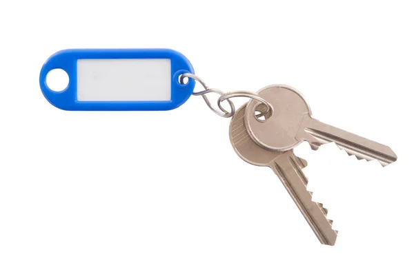 Schlüssel mit leerem Etikett isoliert — Stockfoto