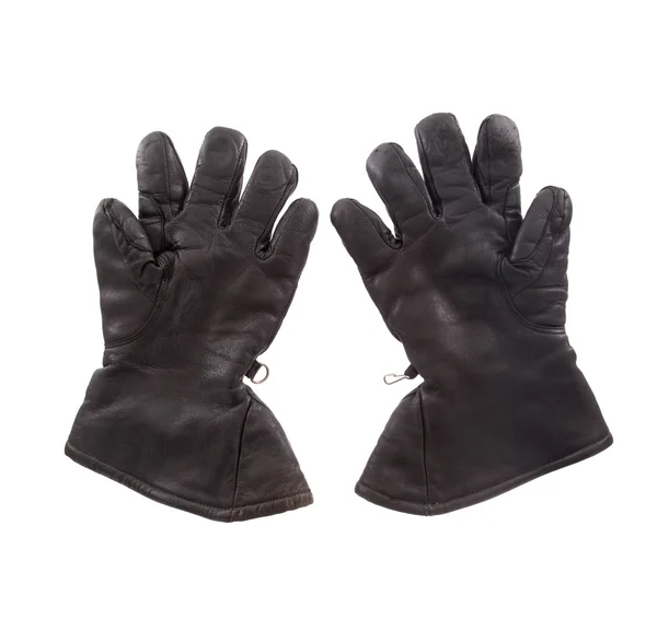 Very old black leather gloves — Stock Photo, Image