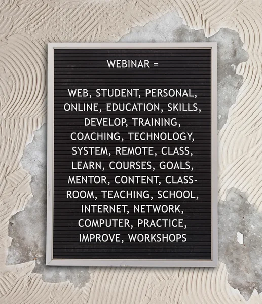 Webinar concept in plastic letters on very old menu board — Stock Photo, Image