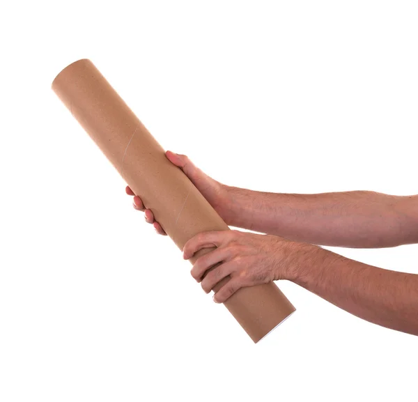 Närbild, hand som håller bruna paketet — Stockfoto