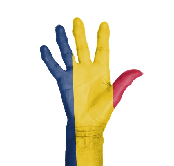 Palm van de hand van een vrouw, geschilderd met vlag — Stockfoto