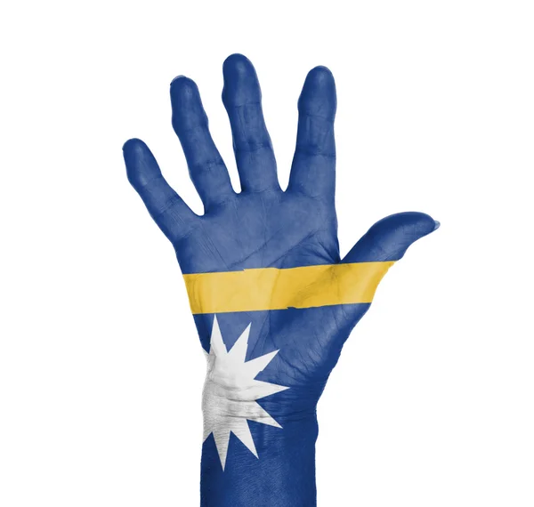 Palm of a woman hand, painted with flag — Stock Photo, Image