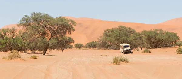 Estrada no Sossusvlei, as famosas dunas vermelhas do deserto do Namib — Fotografia de Stock