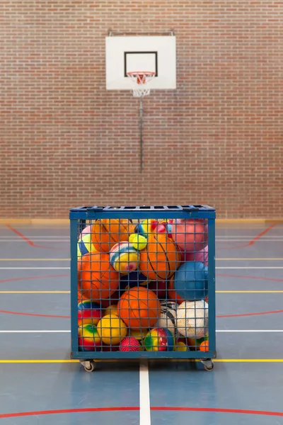 Collection of different balls in a metal cage — Stock Photo, Image