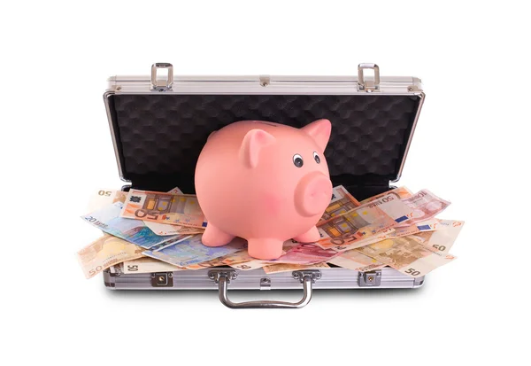 Metal briefcase full of cash — Stock Photo, Image