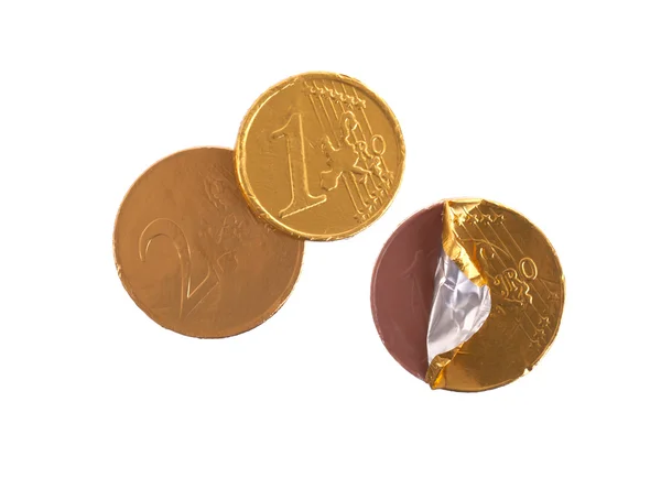 Měna, čokoládové mince izolovaných na bílém — Stock fotografie