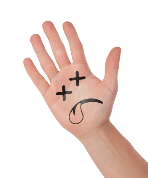 Hand med smiley isolerad på vit, begreppet kommunikation — Stockfoto