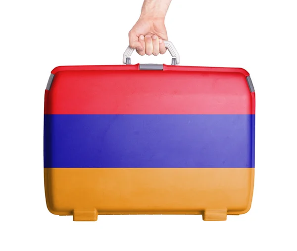 Gebruikte kunststof koffer met vlekken en krassen — Stockfoto