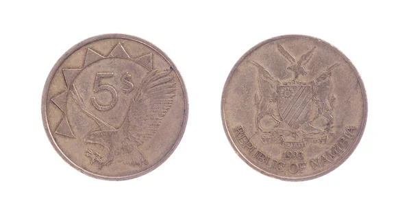 老的五美元硬币，纳米比亚的流通货币 — 图库照片