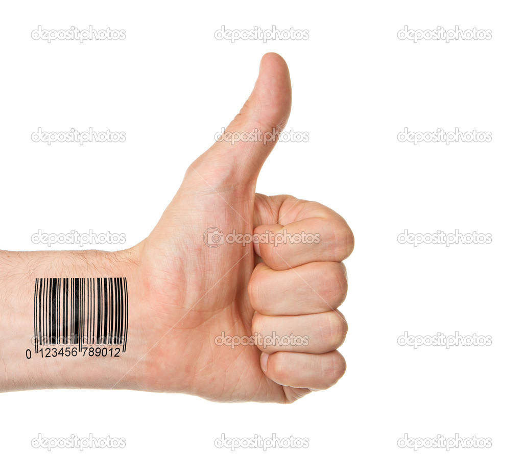 Thumb up with barcode