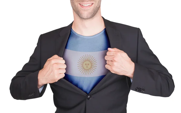 Biznesmen człowiek komplet otwarcia do ujawnienia koszulkę z flagą — Zdjęcie stockowe