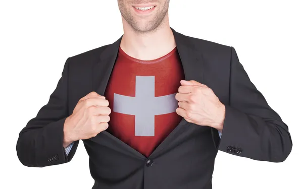 Costume d'ouverture homme d'affaires pour révéler chemise avec drapeau — Photo