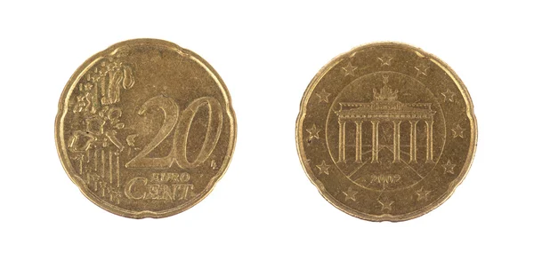 Izole 20 euro cent sikke — Stok fotoğraf