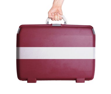Used plastic suitcase with stains and scratches clipart