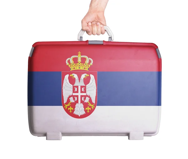 Used plastic suitcase with stains and scratches — Stock Photo, Image