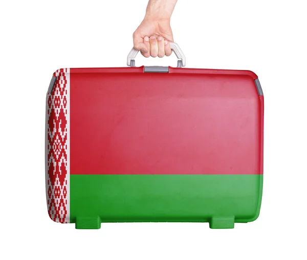 Używane walizka z tworzywa sztucznego z plamy i rysy — Zdjęcie stockowe