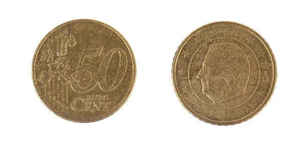 50 euro cent beyaz zemin üzerine — Stok fotoğraf