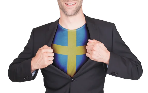 Empresário terno de abertura para revelar camisa com bandeira — Fotografia de Stock