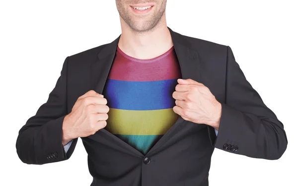 Costume d'ouverture homme d'affaires pour révéler chemise avec drapeau — Photo