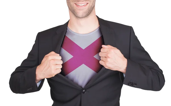 Hombre de negocios abriendo traje para revelar camisa con bandera estatal —  Fotos de Stock