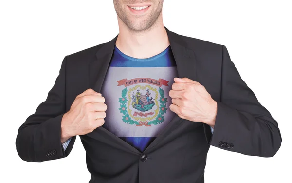 Geschäftsmann eröffnet Anzug, um Hemd mit Staatsflagge zu enthüllen — Stockfoto