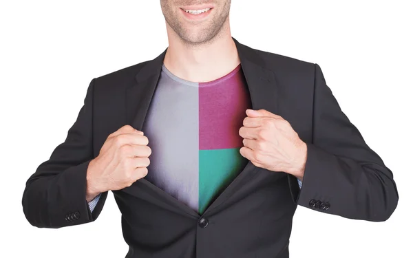 Businessman opening suit to reveal shirt with flag — Stock Photo, Image