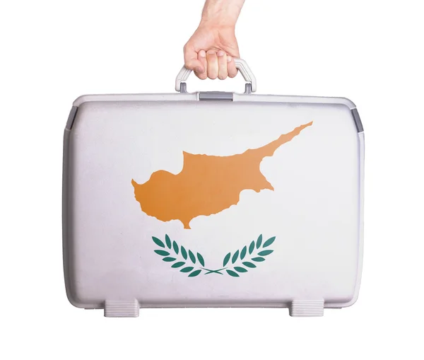 Used plastic suitcase with stains and scratches — Stock Photo, Image