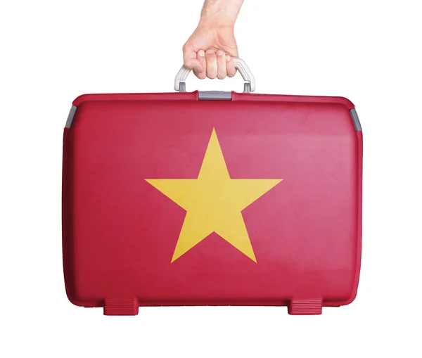 Used plastic suitcase with stains and scratches — Stock Photo, Image