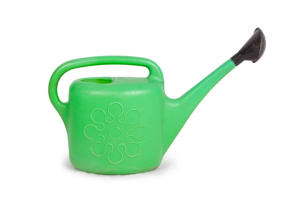 Green old plastic watering can — Stock Photo, Image