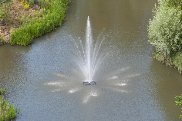 Большой пруд с фонтаном — стоковое фото