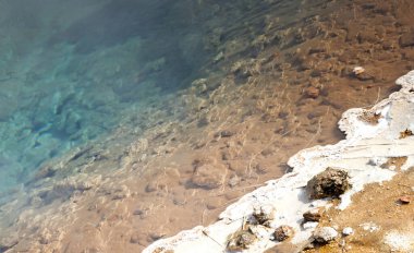 Geysir İlkbaharı İzlanda 'da buharla, doğal kaplıcalarda, yaz zamanı