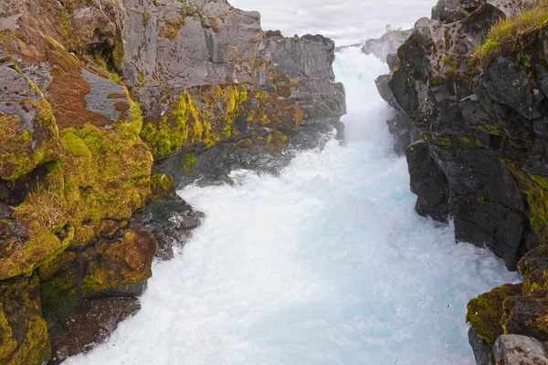 Wodospad Blue River Islandii Dół Rzeki Bruarfoss — Zdjęcie stockowe