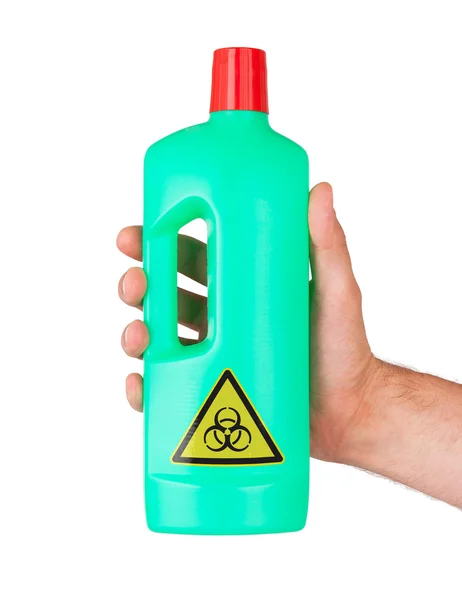 Botella de plástico detergente de limpieza, peligro biológico —  Fotos de Stock