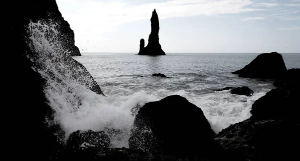 Černá Písečná Pláž Blízkosti Vik Islandu — Stock fotografie