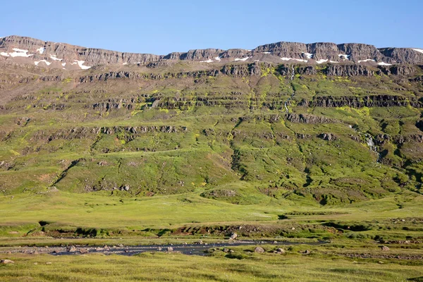 Φύση Στην Ισλανδία Μια Πράσινη Θέα Πάνω Από Ανατολικά Φιόρδ — Φωτογραφία Αρχείου