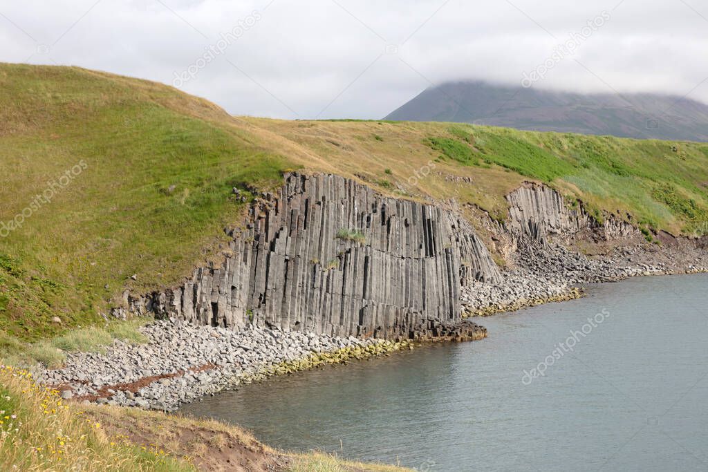 Volcanic rocks or basalt colums in the Kalfshamarsvik area in north western part of Iceland