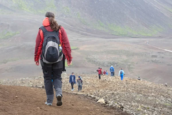 Woman Walking New Lavafield Volcano Eruption Fagradalsfjall Iceland — Stock Photo, Image