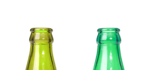 Partie Deux Très Vieilles Bouteilles Verre Jaune Vert Isolées Sur — Photo