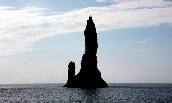 Черный песчаный пляж возле Вика в Исландии
