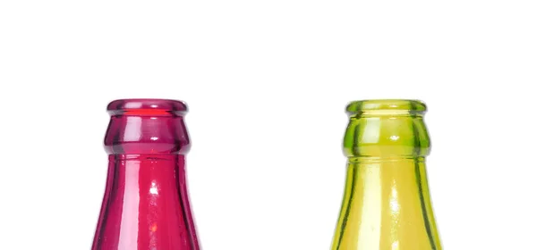 Parte Dos Botellas Vidrio Rosadas Amarillas Muy Viejas Aisladas Blanco — Foto de Stock