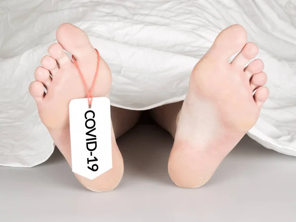 Body Toe Tag White White Sheet Covid — Stock Photo, Image