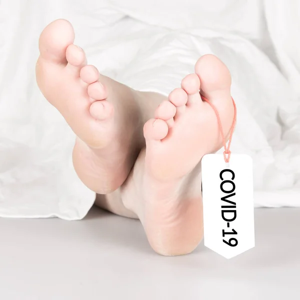 Body Toe Tag White White Sheet Covid — Stock Photo, Image